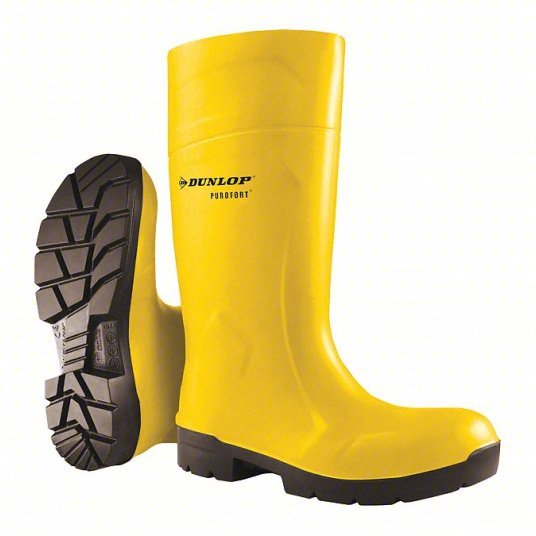 Dunlop 6123155 Rubber Boot, Polyurethane/Purofort®, Black/Yellow, 8, Std Ht, 1 PR