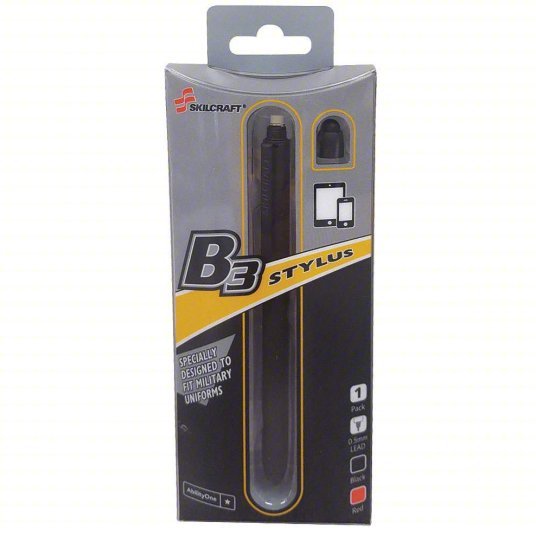 Ability One 7520-01-646-1095 Black/Red, 0.8 mm Pen Tip, Retractable, Brass, Stylus On Top of The Eraser Cap, Black