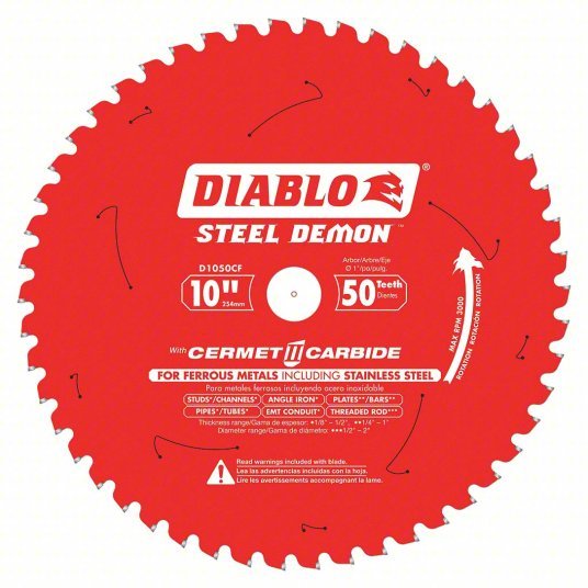 Diablo D1050CF Circular Saw Blade 10 in Blade Dia., 50 Teeth, 0.083 in Cut Wd, 1 in Arbor Size, Solid Stock