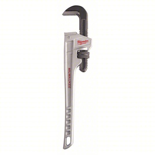 Milwaukee 48-22-7218 Pipe Wrench: Aluminum, 2 1/2 in Jaw Capacity, Serrated, 18 in Overall Lg, Ergonomic