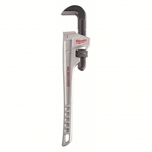 Milwaukee 48-22-7218 Pipe Wrench: Aluminum, 2 1/2 in Jaw Capacity, Serrated, 18 in Overall Lg, Ergonomic