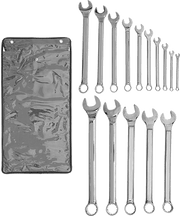McMaster 5314A99 Polished Chrome-Plated Combination Wrench with 12-Point Openings, 15-Piece Metric Set