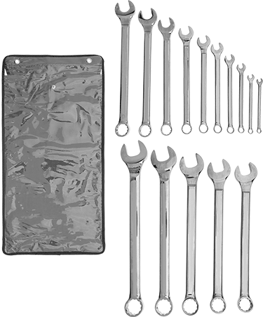 McMaster 5314A99 Polished Chrome-Plated Combination Wrench with 12-Point Openings, 15-Piece Metric Set