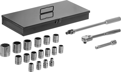 McMaster 53195A74 12-Point Socket Set with Drive Tools, 1/2" Square Drive, 20 Pieces