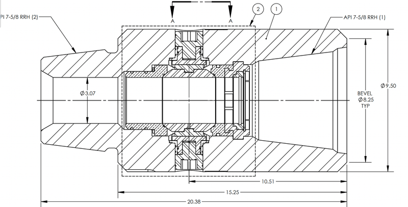 HIKALIBRE 5388-DC-RRH-SERIES VALVE, KELLYCOCK, 9.50 OD x 3.07 ID x 15.25 SH-SH, 7 5/8 RRH, BXP, 15,000 PSI WP, MANUAL, CLASS 2