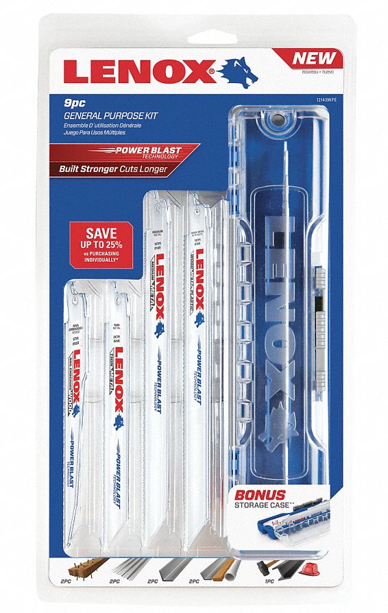 Lenox 121439KPE 9-Piece Bi-Metal Reciprocating Saw Blade Set, 6 in / 8 in / 9 in, 6/10/18/24 TPI