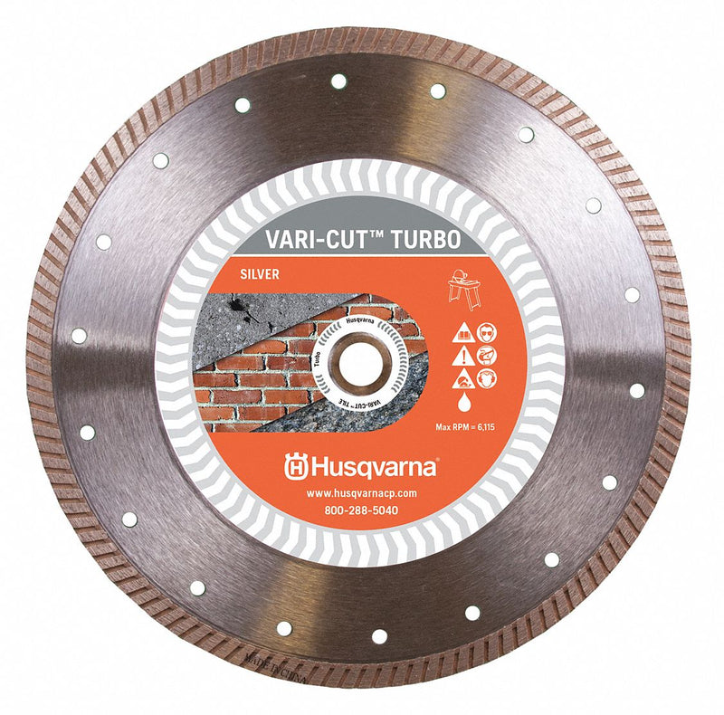 Husqvarna Vari-Cut Turbo 4 Diamond Saw Blade, 4 in, Brick / Concrete / Granite / Marble / Stone, Wet/Dry, Turbo Rim