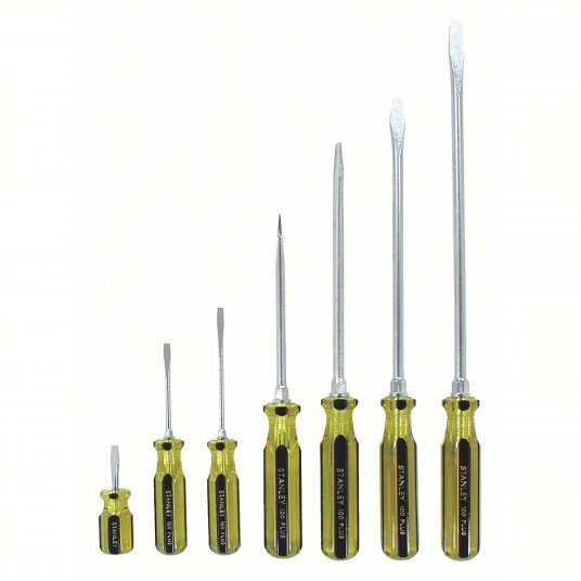 Stanley 66-157-A Magnetized Tip Screwdriver Set 7 Pieces, Slotted/Square Tip, 1/4 in/3/8 in/5/16 in Tip Size