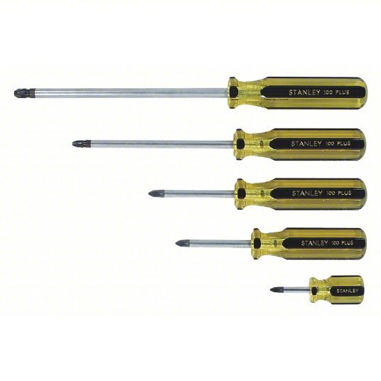 Stanley 66-156-A Magnetized Tip Screwdriver Set 5 Pieces, Phillips Tip, #1/#2/#3/#4 Tip Size, Ergonomic Grip