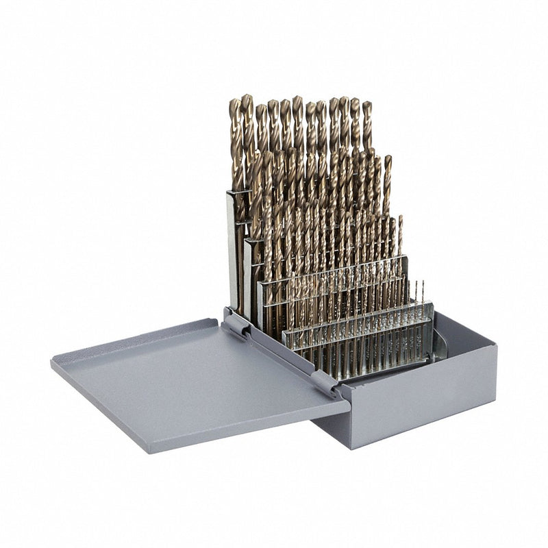 Cle-Line C21125 Jobber Length Drill Bit Set 60 Pc, #60 to #1, 135° Split Point, Straw/Bronze Cobalt