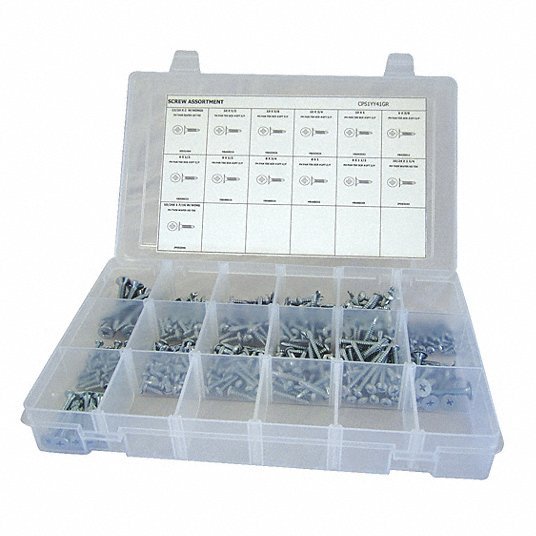 Redwood CPS1YY41GR Self-Drilling Screw Assortment Flat/Pan, Zinc-Plated, Steel, Phillips, 340 Pieces, 13 Sizes