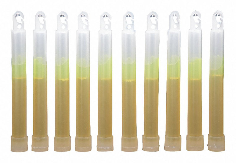 Ability One 6260-01-074-4230 Lightstick, Yellow, 6 hr Light Duration, 6 in L, Single-Use, 10 PK