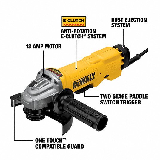 Dewalt DWE43144 Angle Grinder 13 A, 9,000 RPM Max. Speed, Paddle, 6 in Wheel Dia, 120V AC
