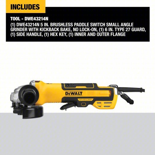 DeWalt DWE43214N Angle Grinder 13A, 10,500 RPM Max. Speed, Paddle, 5 in Wheel Dia