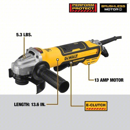 DeWalt DWE43214N Angle Grinder 13A, 10,500 RPM Max. Speed, Paddle, 5 in Wheel Dia