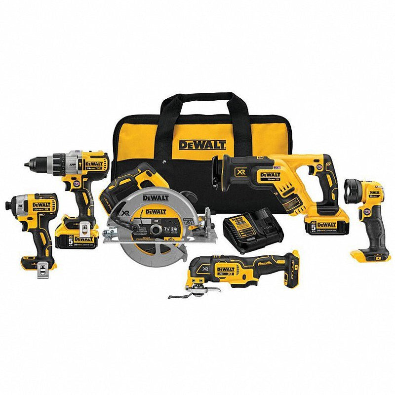 Dewalt DCK694P2 Cordless Combination Kit 20V DC Volt, 6 Tools, 1/2 in Hammer Drill (Compact, 38,250 BPM)