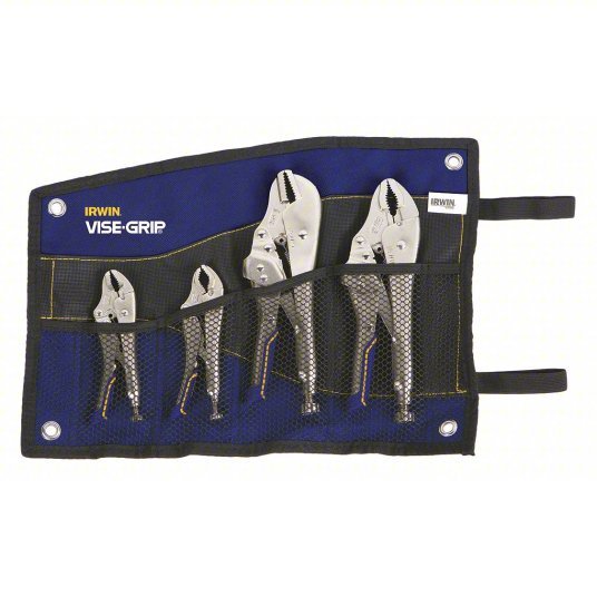 Irwin IRHT82592 Locking Pliers Set Curved, 1 1/8 in_1 1/2 in_1 7/8 in_2 in Max Jaw Opening, Knurled Grip
