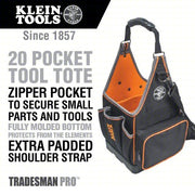 Klein 554158-14 Tool Tote Ballistic Nylon, Black, 11 Outside Pockets, 9 Inside Pockets