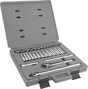 McMaster 5573A15 1/2" Square Drive Socket Set with Drive Tools, 12-Point, 30 Pieces