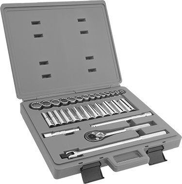 McMaster 5573A15 1/2" Square Drive Socket Set with Drive Tools, 12-Point, 30 Pieces