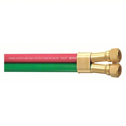Continental 20027153 Twin Line Welding Hose 1/4 in Hose Inside Dia., Green/Red, F Crimp x F Crimp, 100 ft Hose Lg