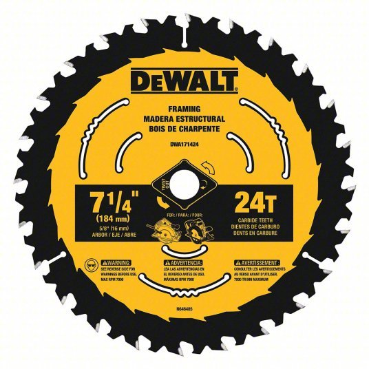DeWalt DWA171424 Circular Saw Blade 7 1/4 in Blade Dia., 24 Teeth, 0.065 in Cut Wd, 5/8 in Arbor Size
