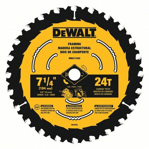 DeWalt DWA171424 Circular Saw Blade 7 1/4 in Blade Dia., 24 Teeth, 0.065 in Cut Wd, 5/8 in Arbor Size