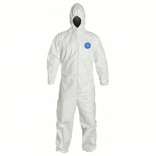 Dupont TY127SWHLG002500 Disposable Coveralls L, Tyvek® 400, Elastic Wrist, Elastic Ankle, White, Serged Seam, 25 PK