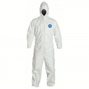 Dupont TY127SWHMD002500 Disposable Coveralls M, Tyvek® 400, Elastic Wrist, Elastic Ankle, White, Serged Seam, 25 PK