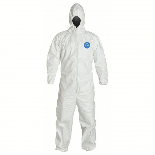 Dupont TY127SWHMD002500 Disposable Coveralls M, Tyvek® 400, Elastic Wrist, Elastic Ankle, White, Serged Seam, 25 PK