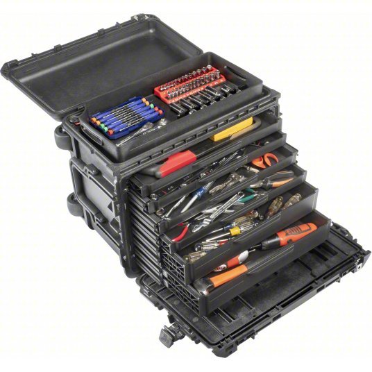 Pelican 004500-0610-110 Rolling Tool Box 16 in Overall Wd, 25 in Overall Dp, 19 in Overall Ht, Black