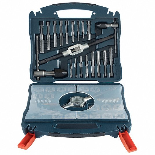 Bosch BTD40MS Tap and Die Set 40 Pieces, M3x0.5 Min. Tap Thread Size, M12x1.75 Max. Tap Thread Size, Hex