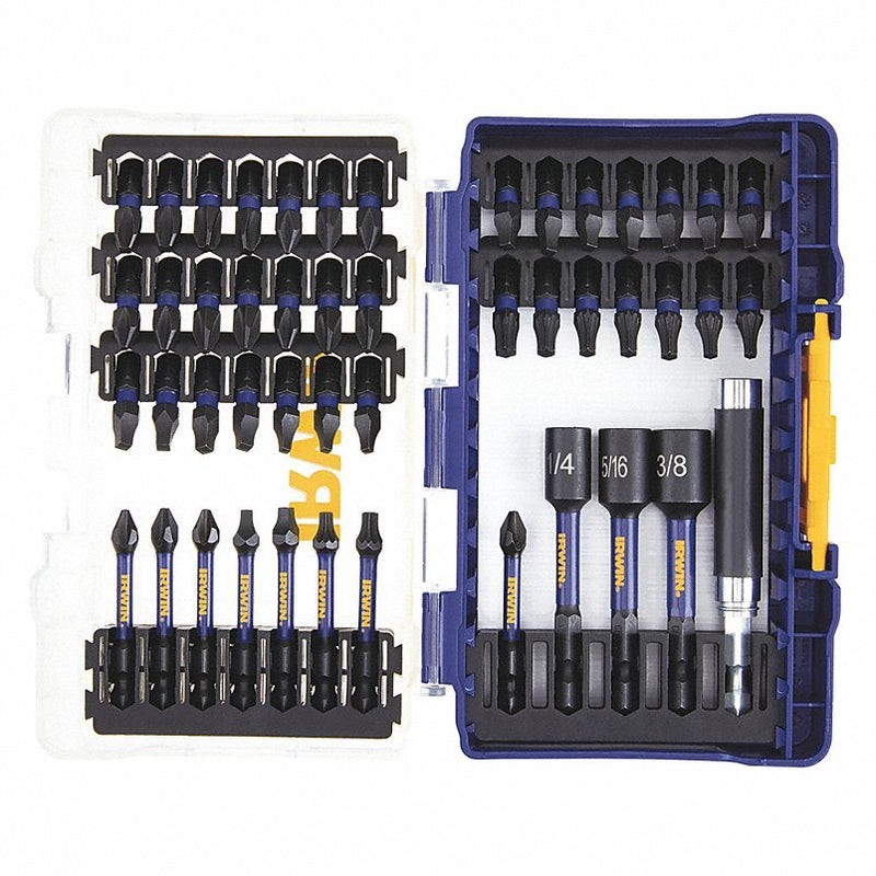 Irwin IWAF1347 Insert Bit Set, 47 No. of Pieces, 1/4 in Hex Shank Size, Steel, Tool Case