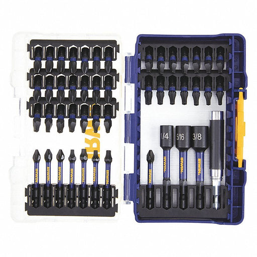 Irwin IWAF1347 Insert Bit Set, 47 No. of Pieces, 1/4 in Hex Shank Size, Steel, Tool Case