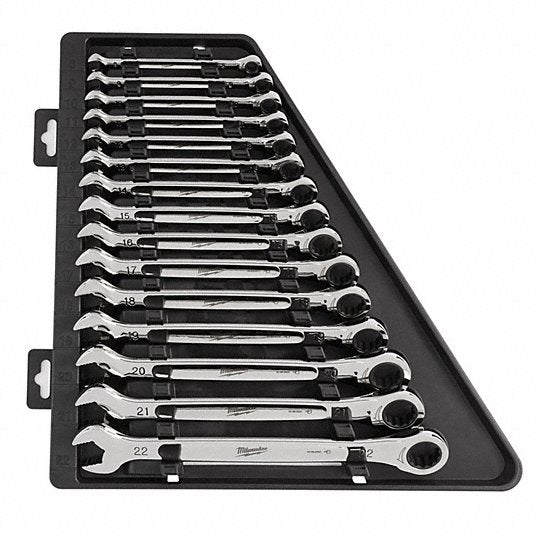 Milwaukee 48-22-9516 Combination Wrench Set Alloy Steel, Chrome, 15 Tools, 8 mm to 22 mm Range of Head Sizes