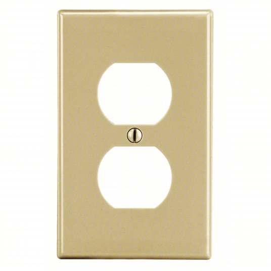 Hubbell P8I Duplex Receptacle Wall Plate Duplex Outlet, Plastic, Ivory, 1 Outlet Openings, 0 Switch Openings