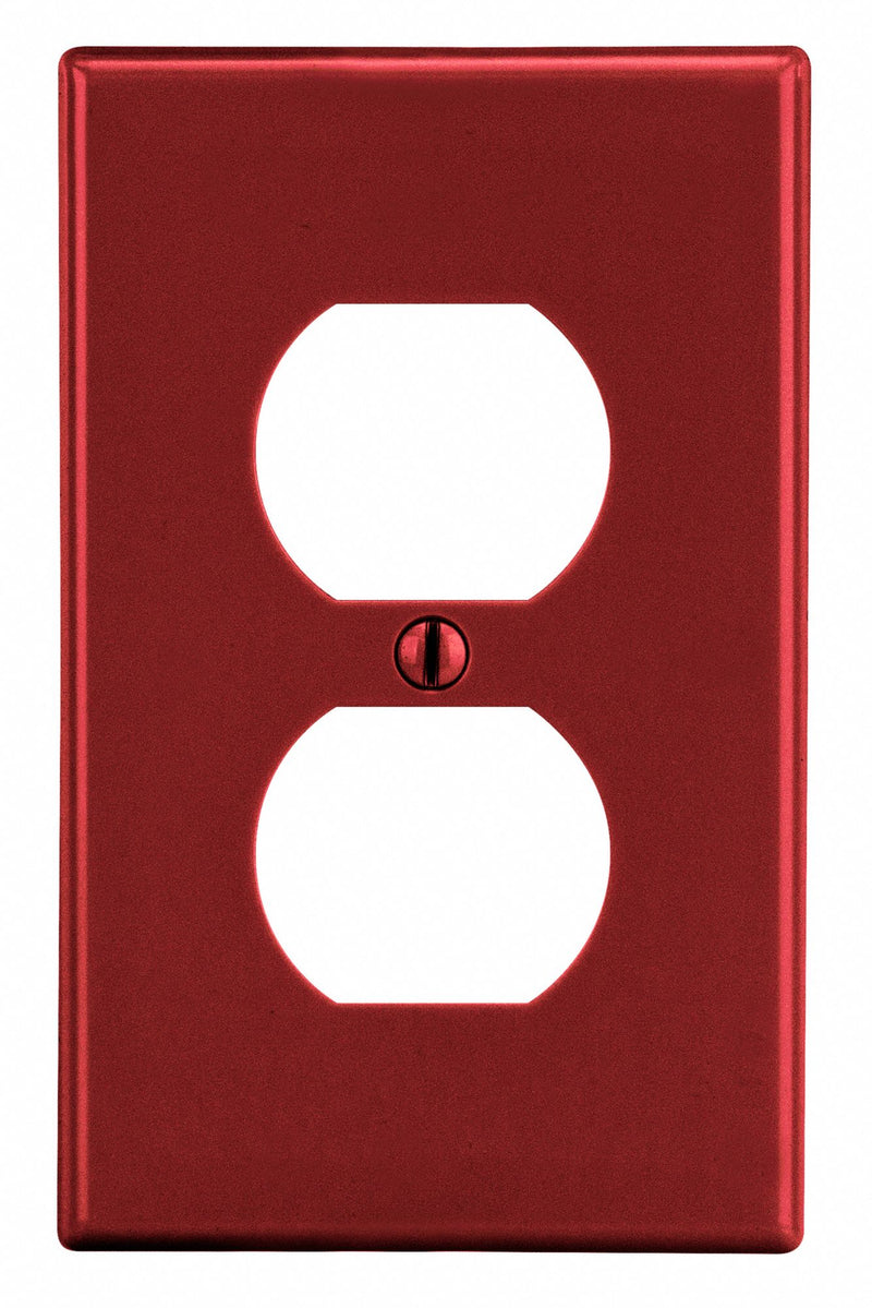 Hubbell P8R Duplex Receptacle Wall Plate, 1-Gang, Plastic, Satin Finish, Red