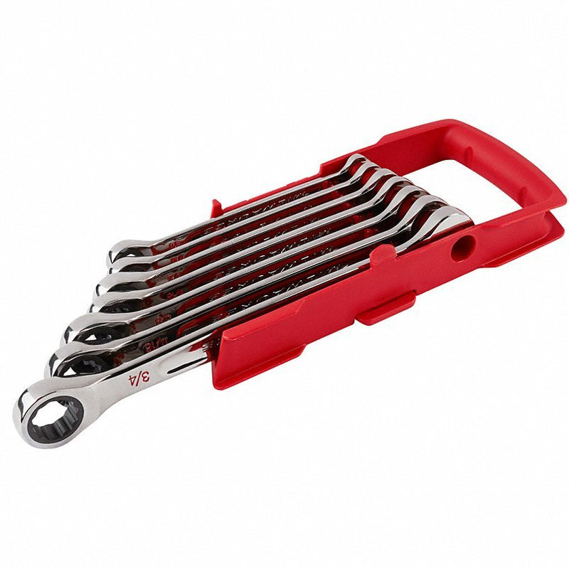 Milwaukee 48-22-9406 Ratcheting Combination Wrench Set, SAE, 3/8 in to 3/4 in Head Sizes, 12 Points, 7-Piece