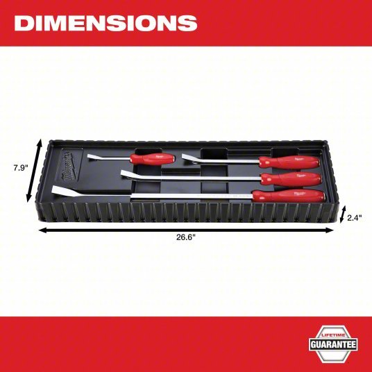 Milwaukee 48-22-9214 Pry Bar Set Wedge End, 8,12,18,24 in Overall Lg, 1/2 in,3/4 in,1 1/4 in Bar Wd, 4 Pieces