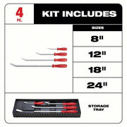Milwaukee 48-22-9214 Pry Bar Set Wedge End, 8,12,18,24 in Overall Lg, 1/2 in,3/4 in,1 1/4 in Bar Wd, 4 Pieces