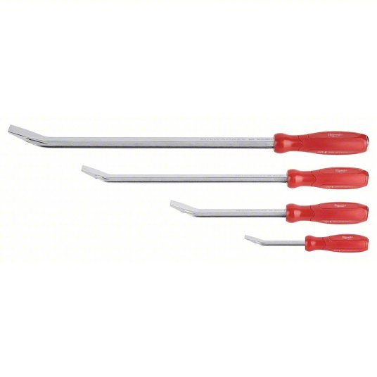 Milwaukee 48-22-9214 Pry Bar Set Wedge End, 8,12,18,24 in Overall Lg, 1/2 in,3/4 in,1 1/4 in Bar Wd, 4 Pieces
