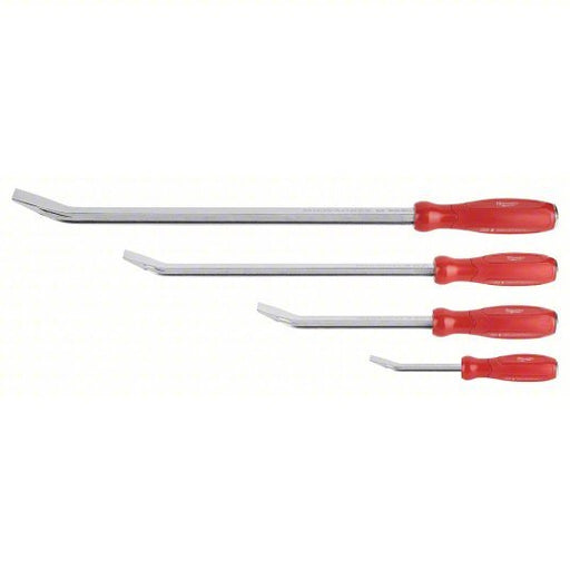 Milwaukee 48-22-9214 Pry Bar Set Wedge End, 8,12,18,24 in Overall Lg, 1/2 in,3/4 in,1 1/4 in Bar Wd, 4 Pieces