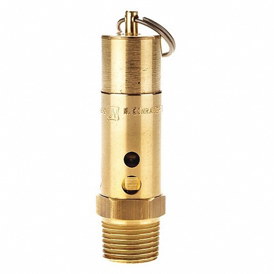 Conrader SRH375-1/2-CE-150 Safety Valve Hard Seat, 1/2 in (M)NPT Inlet (In.), 1/4 in (F)NPT Outlet (In.), Brass