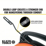 Klein 56331 Steel Fish Tape 50 ft Lg, Flat Tape Shape, Formed Hook End Style, 7 in Case Dia