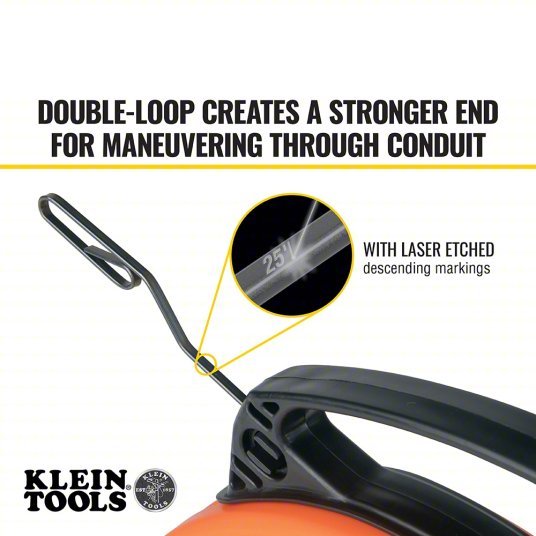 Klein 56331 Steel Fish Tape 50 ft Lg, Flat Tape Shape, Formed Hook End Style, 7 in Case Dia