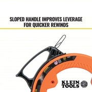 Klein 56331 Steel Fish Tape 50 ft Lg, Flat Tape Shape, Formed Hook End Style, 7 in Case Dia