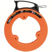 Klein 56331 Steel Fish Tape 50 ft Lg, Flat Tape Shape, Formed Hook End Style, 7 in Case Dia
