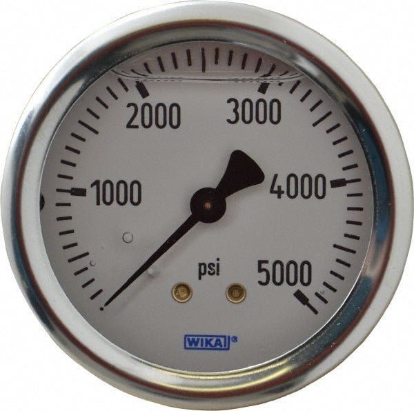 Wika 9767274 Pressure Gauge: 2-1/2" Dial, 0 to 5,000 psi, 1/4" Thread, NPT, Center Back Mount