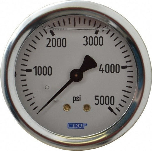 Wika 9767274 Pressure Gauge: 2-1/2" Dial, 0 to 5,000 psi, 1/4" Thread, NPT, Center Back Mount
