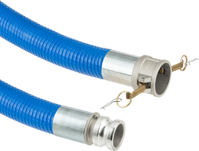 McMaster 5651K17 High-Pressure Suction Water Hose, with 2 × 2 Cam-and-Groove Socket & Plug, 50 ft Long, Blue